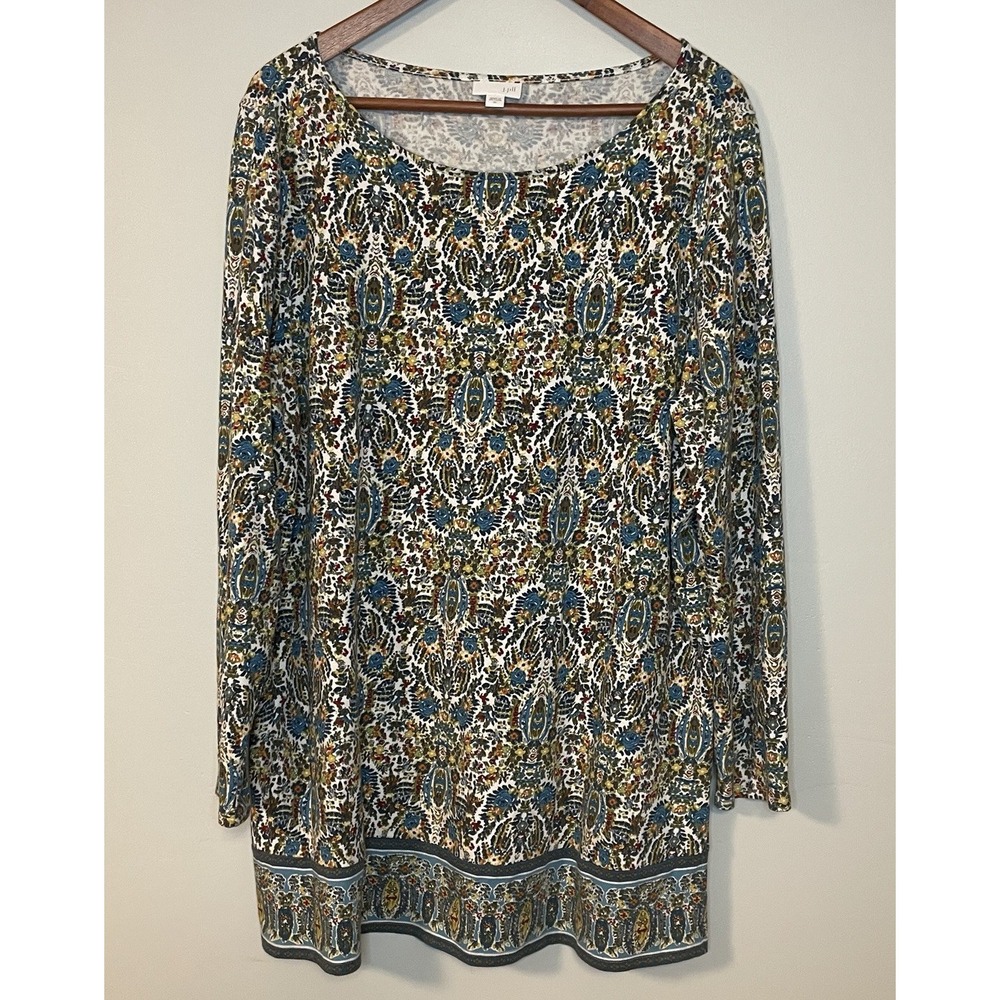 J. Jill Tunic Top XL Floral Tapestry Print Floral Pullover Border Print